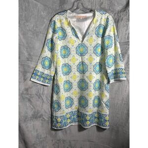 Hutch Anthropologie dress Women's XS Geometric Print V‎ Neck White Blue 
Yellow